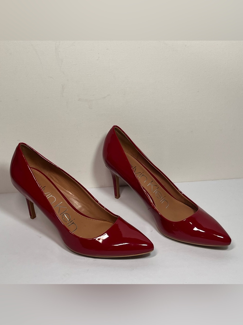 Calvin Klein Kamara Red Patent Heels Pointed Toe Pumps